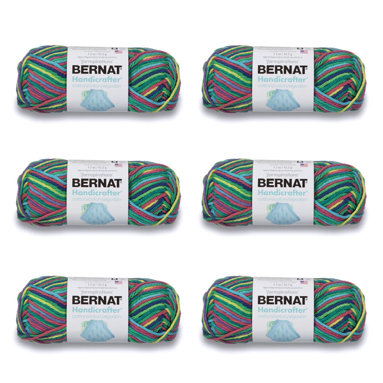 Bernat Handicrafter Cotton Psychedelic Yarn 6 Pack of 42.5g 1.5oz Cotton 4 Medium Worsted 80 Yards Knitting Crochet